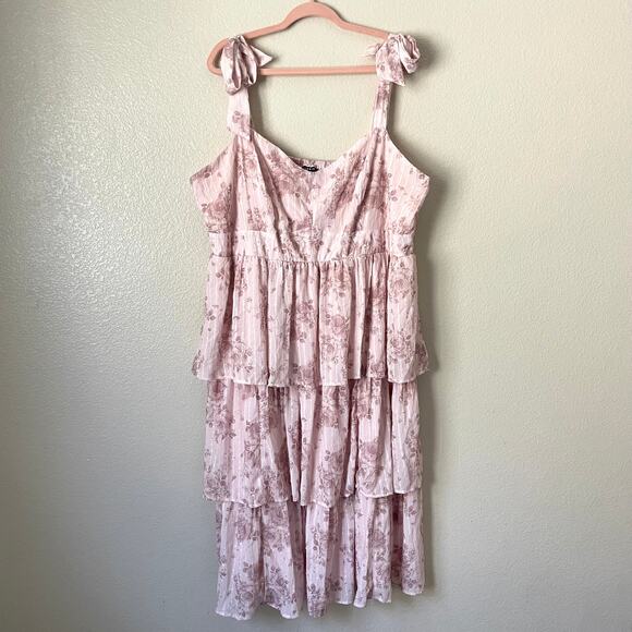 Torrid Dress Womens 3X Pink Tiered Floral Midi Whimsical Fairy Coquette Garden - Picture 3 of 11